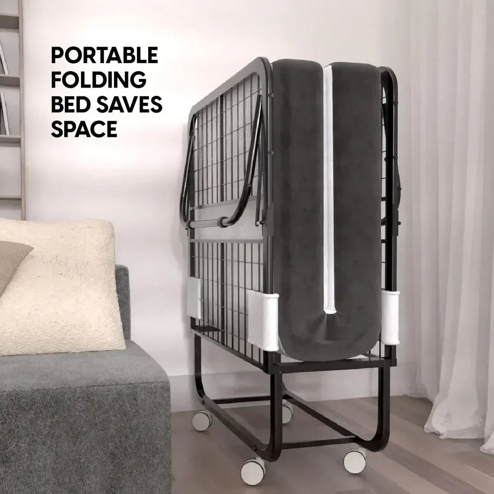 Folding Bed with 5-inch Memory Foam Mattress – Portable, 75x31 Size, for Guests