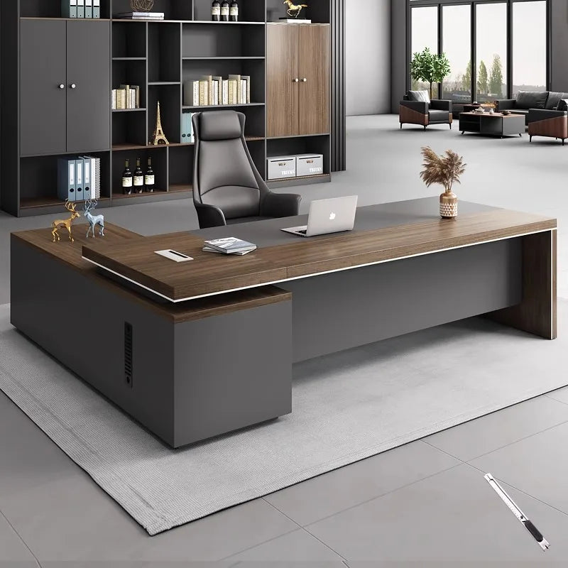 Modern Japanese L-Shaped Desk with Drawer