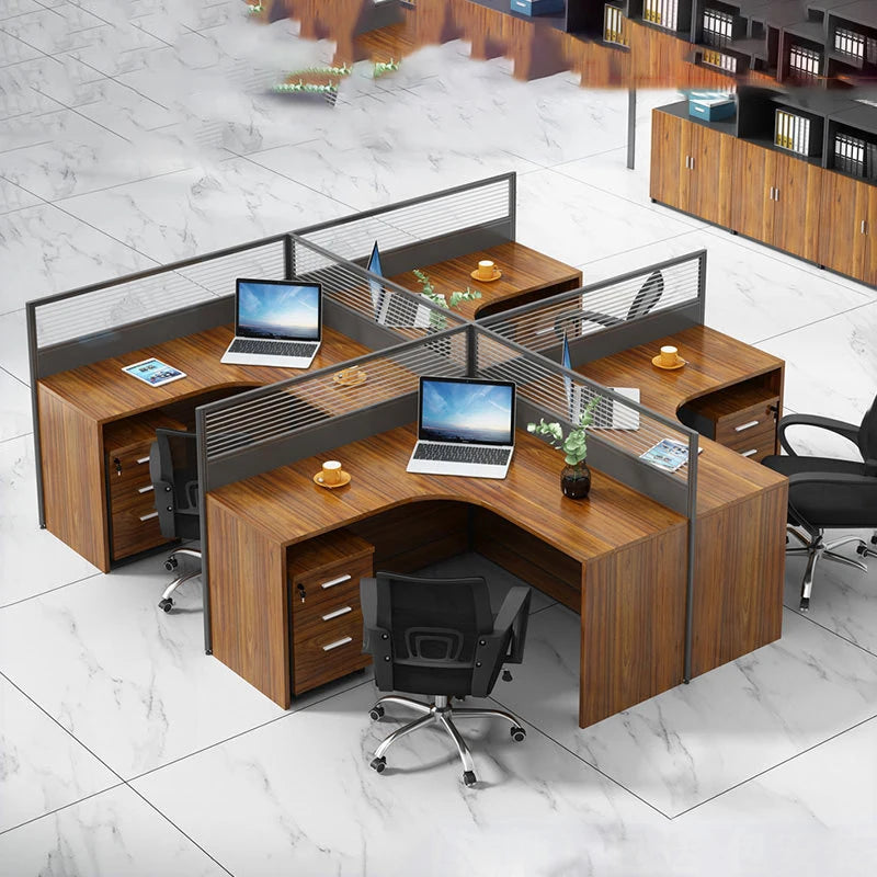 Modern minimalist staff screen, office desk, workstation, table and chair combination, four person partition table card slot