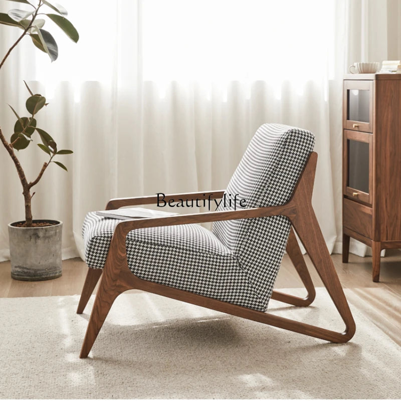 Wooden Lounge Chair Simple Modern Living Room Backrest Couch Black Walnut Balcony Leisure