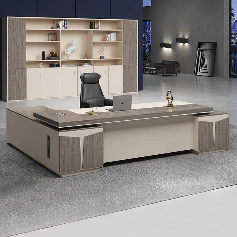 Modern L-Shaped Metal Office Desk with Drawers