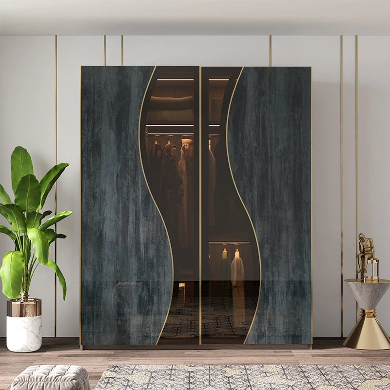 Luxury Sliding Door Wardrobe – Modern Glass, High Gloss, and Simple Storage Cabinet