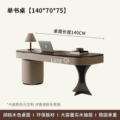 Study Designer Desk Minimalist Upscale Computer Walnut Veneer Saddle Skin Retro Home Corner Modern Writing Solid Wood Luxury Low