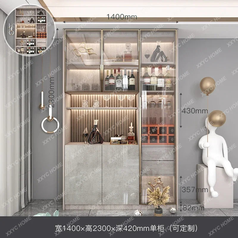 Solid wood side panel high cabinet integrated wall living room glass display wine cabinet