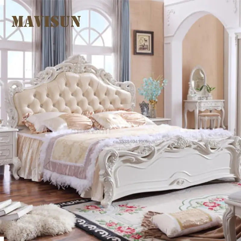 European Style Double Bed – Minimalist Princess Design for Master Bedroom