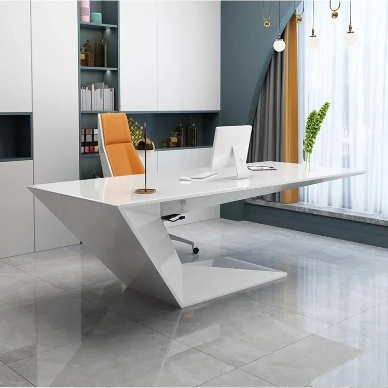 Modern White Office Desk – Height Adjustable with Organizer