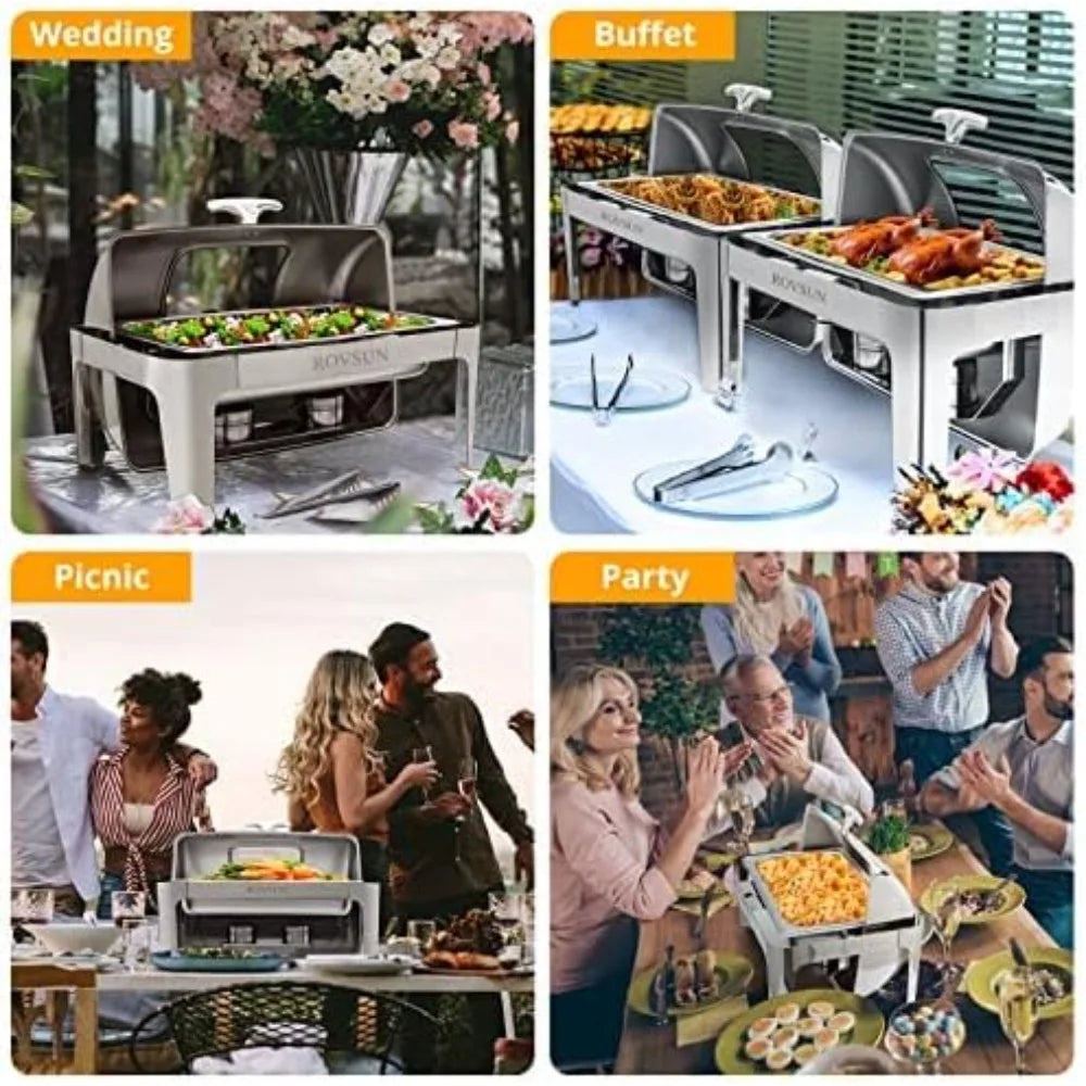 ROVSUN 9Qt Roll Top Chafing Dish Buffet Set, Stainless Steel Chafers for Catering, Rectangular Buffet Servers and Warmer