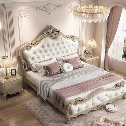 King Size Bed Frame European Luxury Glamorous Aesthetic Modern Twin Bed Frame Storage Design Sleeping Cama De Casal Furniture