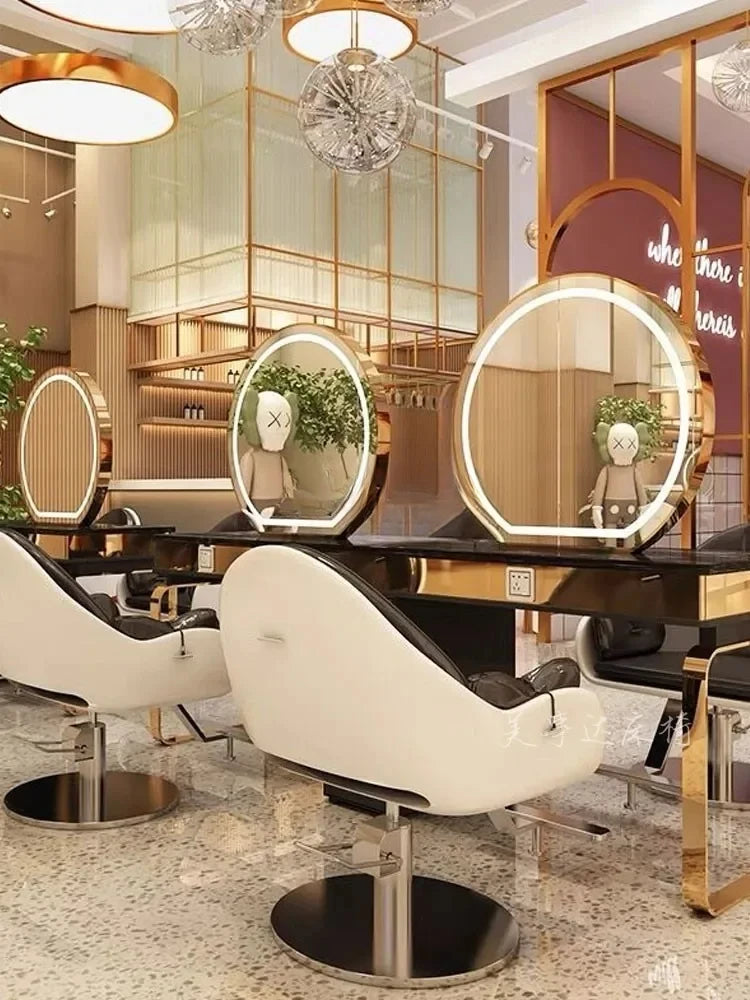 Stainless Steel Titanium-Plated Barber Shop with Light Single Double Four Sides Dressing Table