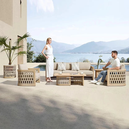 Patio Leisure Lounge Chair Luxury Teak Outdoor Sofas Nordic Garden Furniture Balcony Open-air Villa Rope Outdoor Dining Chairs