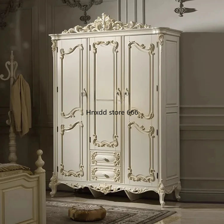 American Ivory White Distressed Solid Wood Wardrobe – Stylish Storage for Home or Cloakroom