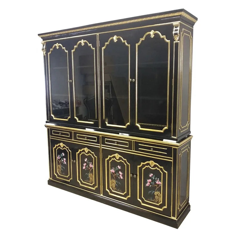 High End Classical French Baroque Style Luxury Design Antique Wooden Carving Black and Gold Office Writing Desk