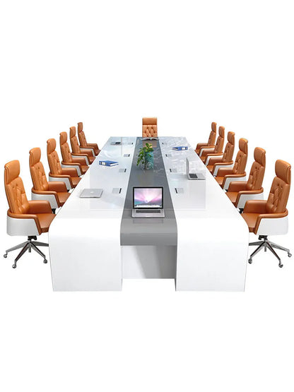 Lacquered conference table, long table, simple modern white, fashionable large negotiation table, office meeting room table and