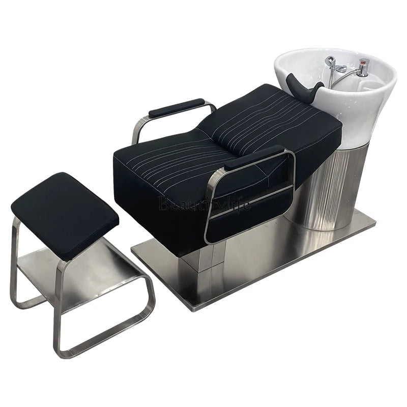 Customized Ceramic Basin Shampoo Barber Shop Hair Salon Lying Half Hair Salon Stainless Steel Flush Massage Couch