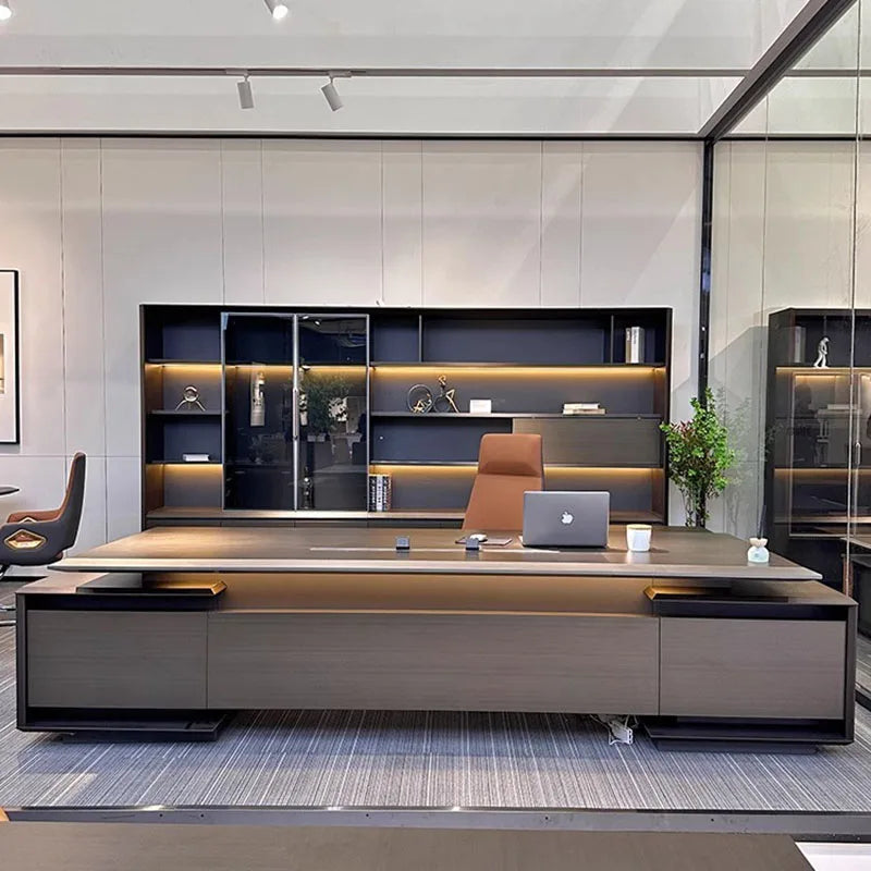 L-Shaped Executive Office Desk with Drawers