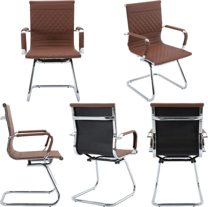 Office Guest Chairs Reception Chairs Waiting Room Chairs Set of 2 Conference Room with Mid Back, Modern PU Leather Desk