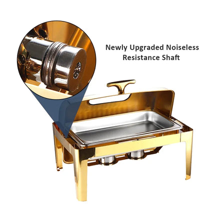 Luxury Stainless Steel Chafing Dishes – Gold Buffet Catering Food Warmer Set.