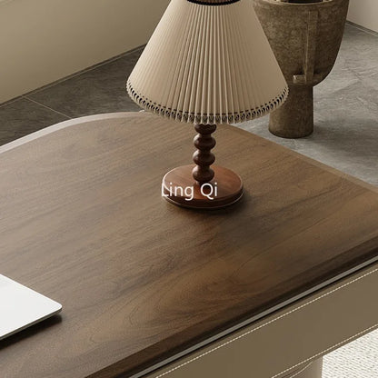 Study Designer Desk Minimalist Upscale Computer Walnut Veneer Saddle Skin Retro Home Corner Modern Writing Solid Wood Luxury Low