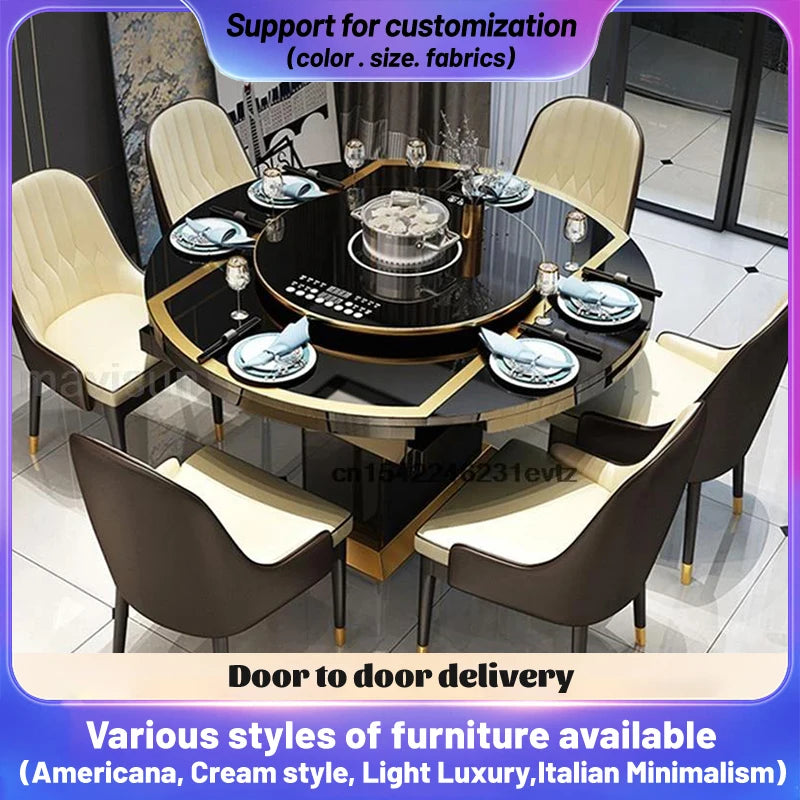 Indoor Modern Folding With Induction Cooker Dinner Round Table Chairs For Dining Room With Turntable Restaurant Apartment