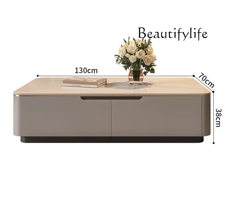 Rock slab rectangular coffee table light luxury small apartment modern simple cream style living room home