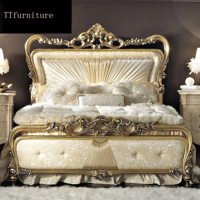 modern european Italian solid wood bed Fashion Carved  luxurious french bedroom set furniture king size jxj47