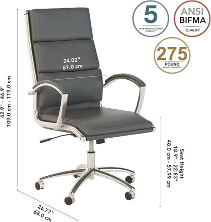 Office 500 High Back Executive Chair, Dark Gray Leather