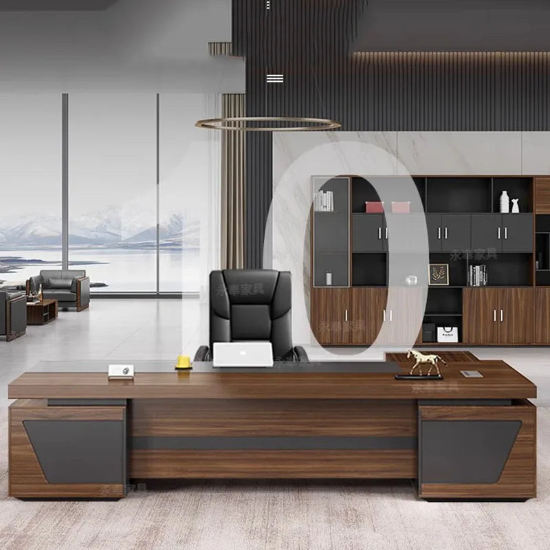 White Corner Office Desk: Executive Workbench with Study Drawers and Storage