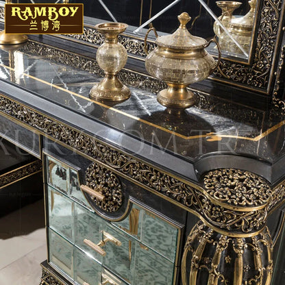 European style solid wood carved dressing table French makeup table all solid wood carved bedroom furniture custom