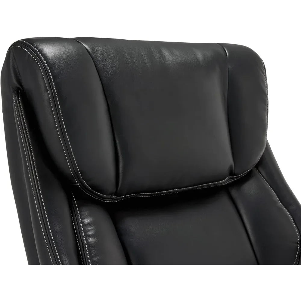 Executive office chair ergonomic with memory foam cushions, solid wood armrests and base, waterfall bridging, Bon, black