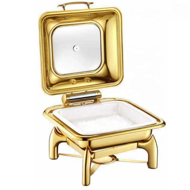 Luxury Food Warmer Stainless Steel Catering Roll Top chafing Dish Buffet Set Golden Glass  Chaffing Dishes For Restaurant