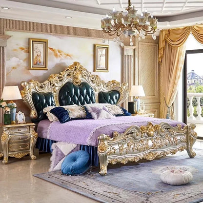 Wood Marriage Bed Luxury Aesthetic European Modern Bedroom Bed Queen Size Lounge Lit Princesse Enfant Fille Home Furniture