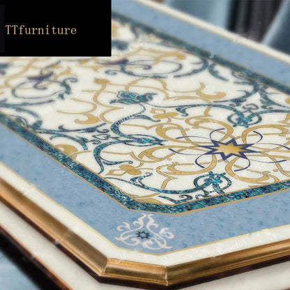 French luxury solid wood dining table and chair, large house villa dining table, European Court dining table, shell mosaic jx139