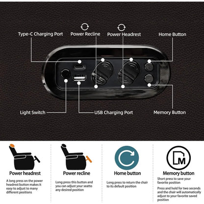 Theater Seating Seats Sofa, Top Grain Nappa Leather Recliner Chair Dual Power Movie Theater Chairs Gaming Sofa Electric Headrest