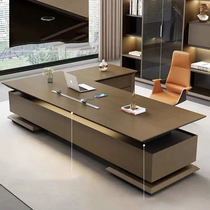 Modern Writing Desk with Pullout Computer Shelf, Wooden Office Desk for Bedroom, Scrivanie Per Computer, Wood Furniture