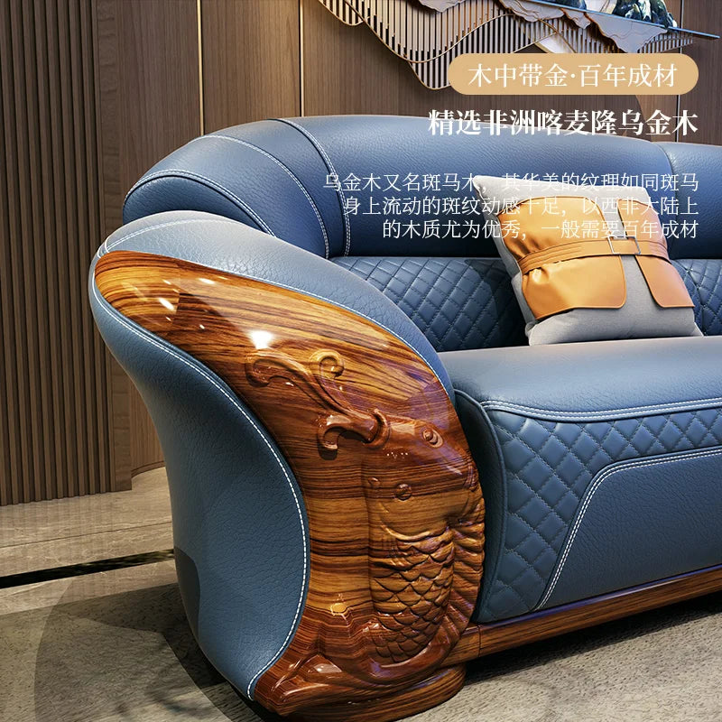Modern minimalist solid wood sofa creative design, top layer extra thick cowhide sofa, living room