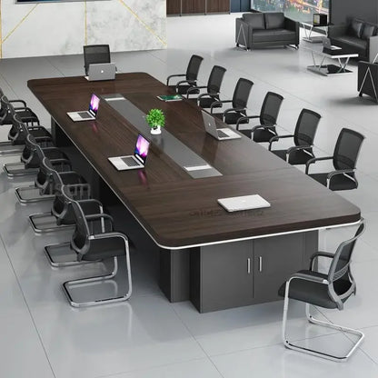 Modern Long Conference Table &amp; Chair Set