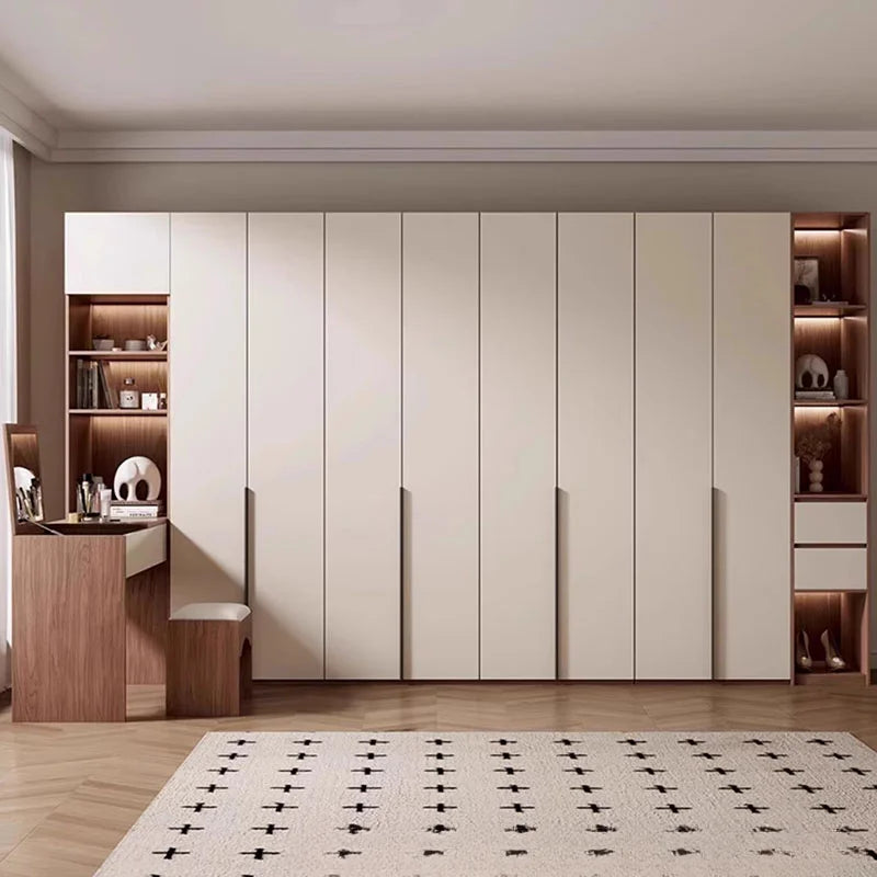 Space-Saving Women’s Wardrobe – Modern White Shelf Cabinets with Doors.