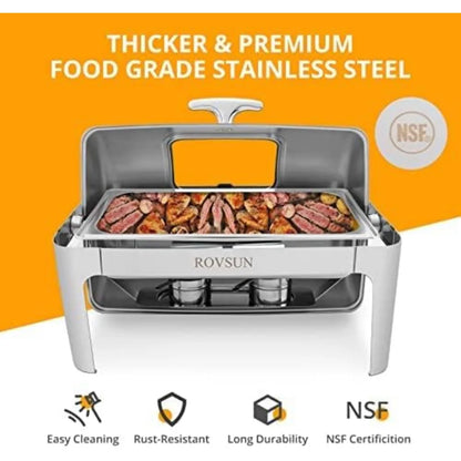 ROVSUN 9Qt Roll Top Chafing Dish Buffet Set, Stainless Steel Chafers for Catering, Rectangular Buffet Servers and Warmer