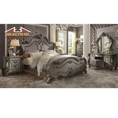 Royal Style Wooden Kind Size Bed With Stool Bedroom Furniture Set