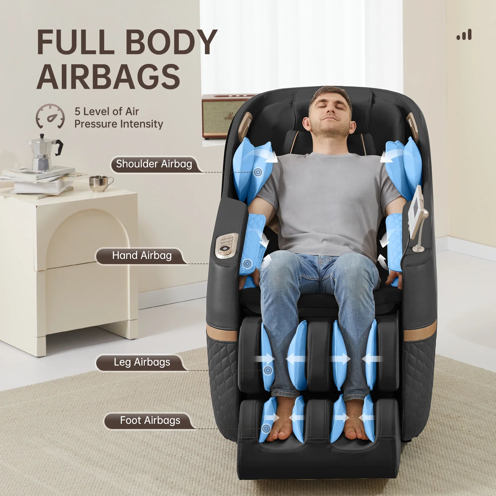 Real Relax Favor 07 SL Track Full Body Zero Gravity Recliner with 18 Modes Yoga Stretch Bluetooth Heating Black  Massage Chair