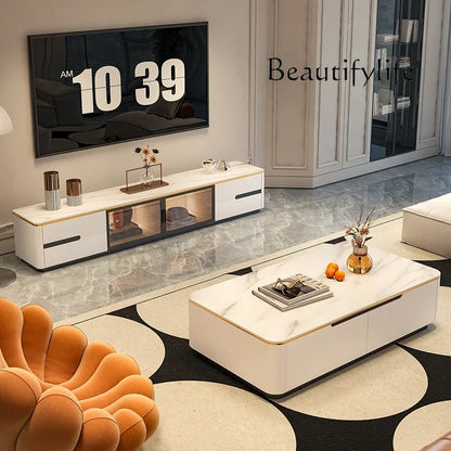 Rock slab rectangular coffee table light luxury small apartment modern simple cream style living room home