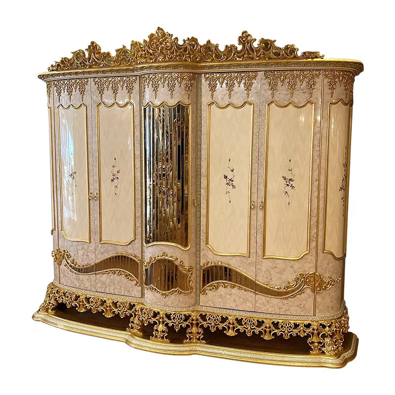European Solid Wood Wardrobe – Hand-Carved, French Style, Luxury Multi-Door furniture