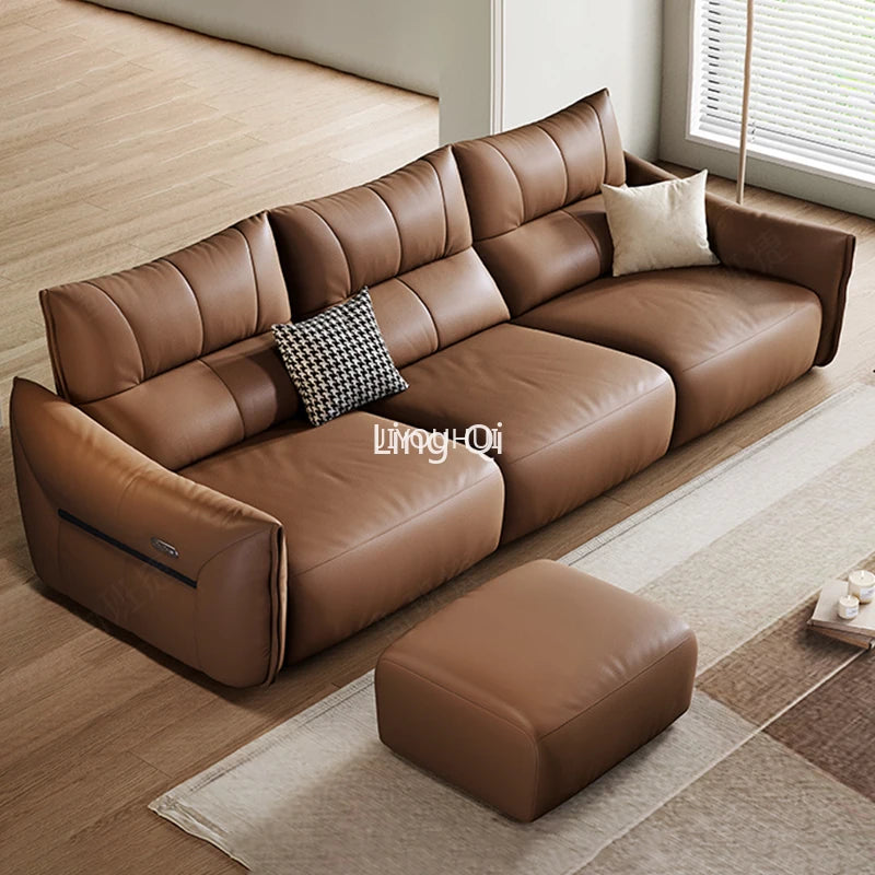 Home Cowhide Reclining Sofa Multifunction Luxury Modern Senior Club Meditation Couch European Adjustable Muebles Room Furniture