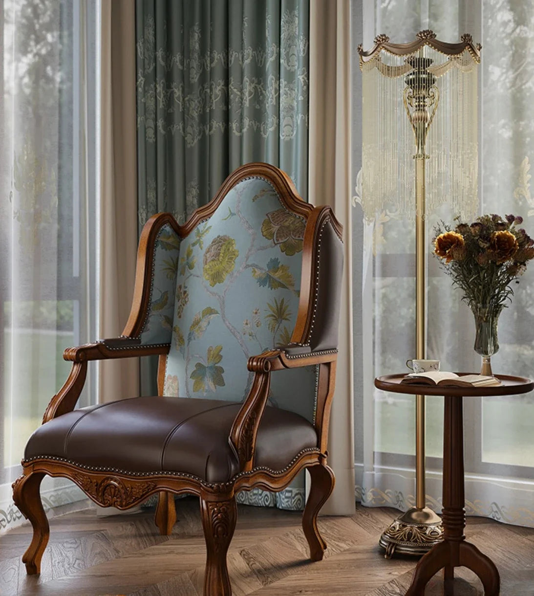 Solid wood chair top layer cowhide single person sofa chair, living room high-end backrest leisure chair