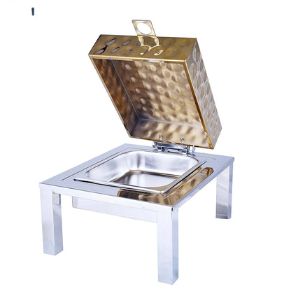 Stainless Steel Gold Executive Buffet Set Chafing Dish Hand Made Big Hammered Triangle Shape Thermos Brass Chaffing Dish