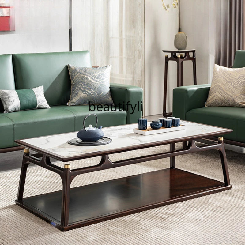 New Chinese Style Ugyen Wood Light Luxury Modern Tea Table Simple Stone Plate Solid Wood Living Room Furniture