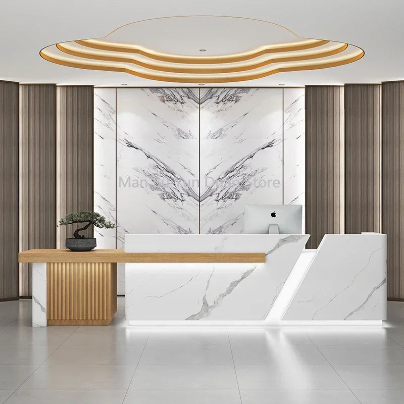 White Front Desk Reception Counter - Modern Furniture for Business, Salon, Bakery, Spa