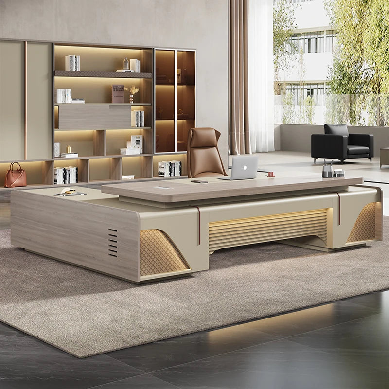Modern Conference &amp; Drafting Desk, Italian Corner Office Desk with Storage and Drawers