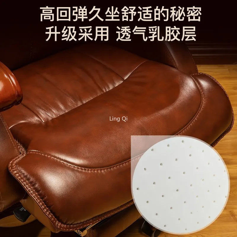 Luxury Leather Office Chair Brown Durable Designer Solid Long Sitting Armchair Elastic Massage Silla Gamer Furniture Decoration