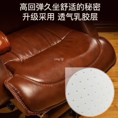 Luxury Leather Office Chair Brown Durable Designer Solid Long Sitting Armchair Elastic Massage Silla Gamer Furniture Decoration